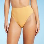 Women's Pique Textured High Waist High Leg Extra Cheeky Bikini Bottom - Shade & Shore Light Yellow
