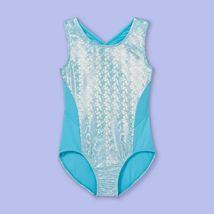 Girls' Shimmer Foil Gymnastics Leotard - More Than Magic Turquoise