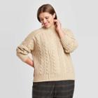 Women's Plus Size Cable Turtleneck Pullover Sweater - A New Day Beige