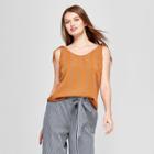 Women's Striped Tie Shoulder Tank Top - A New Day Rust