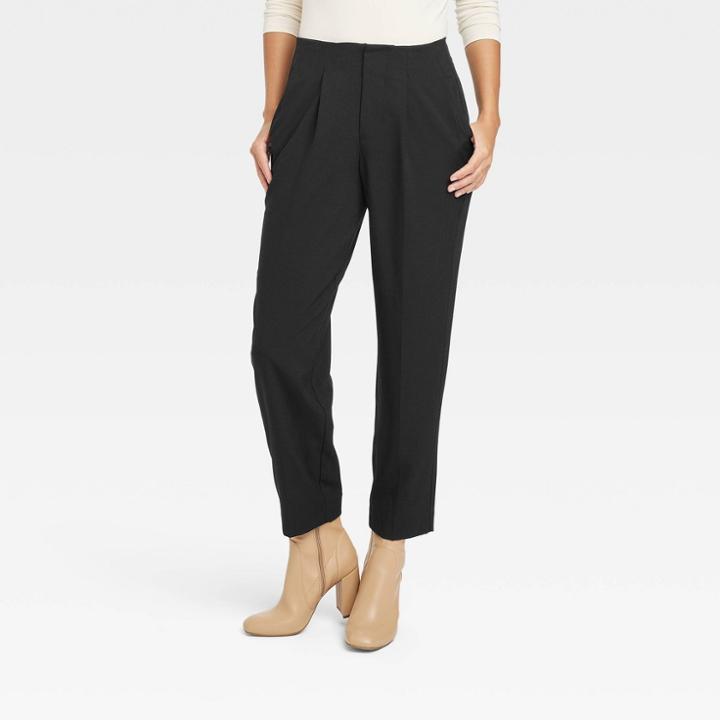 Women's High-rise Relaxed Fit Tapered Ankle Trousers - A New Day Black