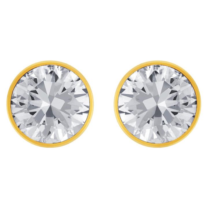 West Coast Jewelry Women's Bezeled Set Cubic Zirconia Stud Gold Plated Stainless Steel Earrings (8mm) - Gold/clear, Gold Clear