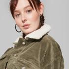 Women's Plus Size Corduroy Sherpa Collar Jacket - Wild Fable Olive