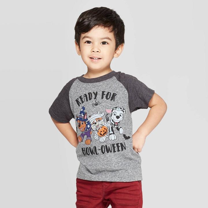 Petitetoddler Boys' Paw Patrol 'ready For Howloween' Short Sleeve T-shirt - Gray