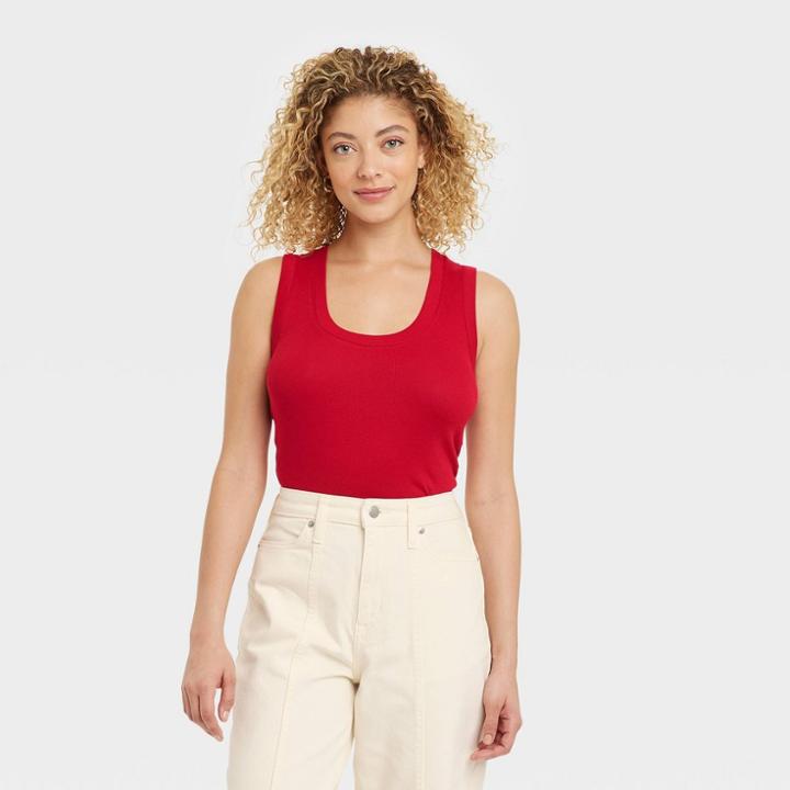 Women's Slim Fit Tank Top - A New Day Dark Red
