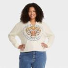Zoe+liv Women's Plus Size Tigers University Notch Neck Long Sleeve Cropped Graphic T-shirt - White