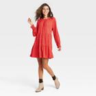 Women's Floral Print Balloon Long Sleeve Tiered Babydoll Dress - Universal Thread Red