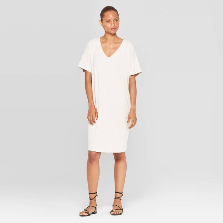 Target Women's Short Sleeve V-neck Essential Midi T-shirt Dress - Prologue Cream S, Size: