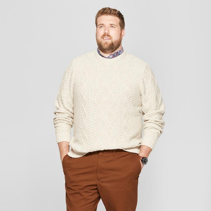 Men's Tall Long Sleeve Cable Crew Pullover Sweater - Goodfellow & Co Beachcomber