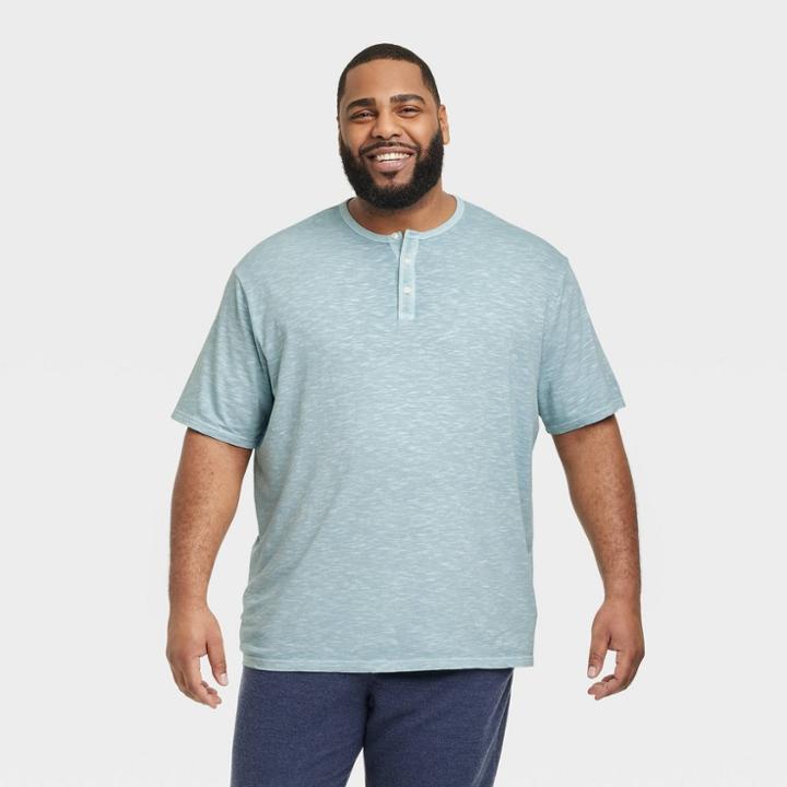 Men's Big & Tall Regular Fit Short Sleeve Henley Shirt - Goodfellow & Co Blue