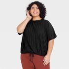Women's Plus Size Dolman Short Sleeve Plisse Top - A New Day Black