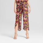 Women's Floral Print Wide Leg Tie Front Wrap Pants - Xhilaration Gold