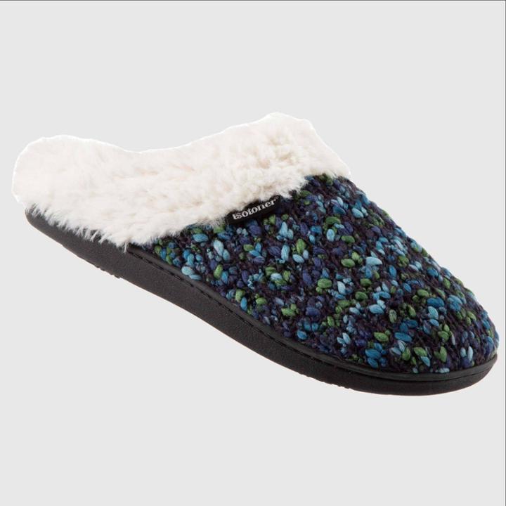 Isotoner Women's Sweater Knit Amanda Hoodback Slippers - Navy Blue