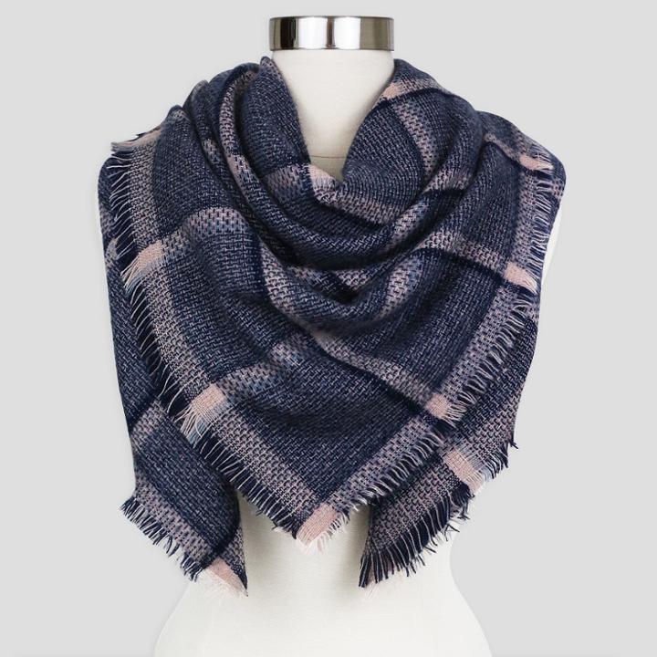 Sylvia Alexander Women's Plaid Window Pane Blanket Scarf - Navy (blue),