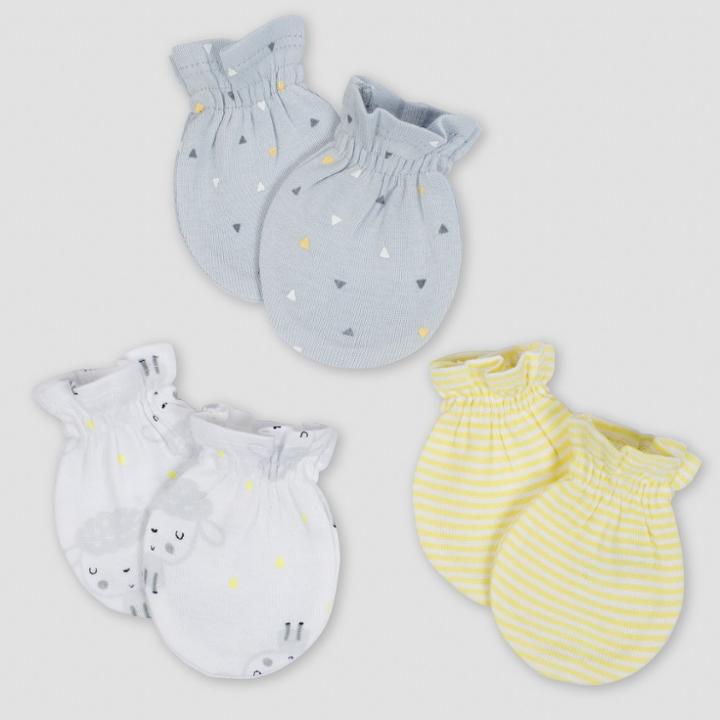 Gerber Baby's 3pk Mittens Sheeps - Gray/white/yellow