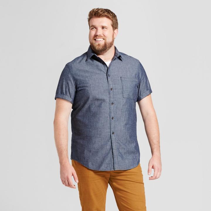 Men's Big & Tall Short Sleeve Denim Shirt - Goodfellow & Co Medium Wash