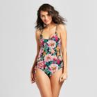 Tori Praver Seafoam Women's Floral Lace-up One Piece Swimsuit - Vintage Black