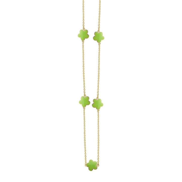 Zirconmania Zirconite Gold Plated Station Necklace With Enameled Daisies Lime Green - 16, Women's, Gold/green/green