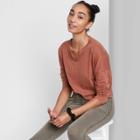Women's Long Sleeve V-neck Notch Front Cropped Boxy T-shirt - Wild Fable Brown