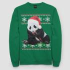 Fifth Sun Men's Ugly Holiday Panda With Candy Cane Long Sleeve Pullover Sweater - Kelly Green