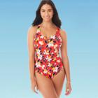 Women's Slimming Control Strappy Front One Piece Swimsuit - Beach Betty By Miracle Brands Red L, Women's,