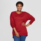 Women's Plus Size Crew Neck Long Sleeve Pullover - Ava & Viv Red