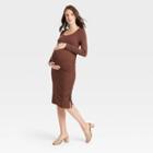 Long Sleeve Rushed Bodycon Maternity Dress - Isabel Maternity By Ingrid & Isabel Brown