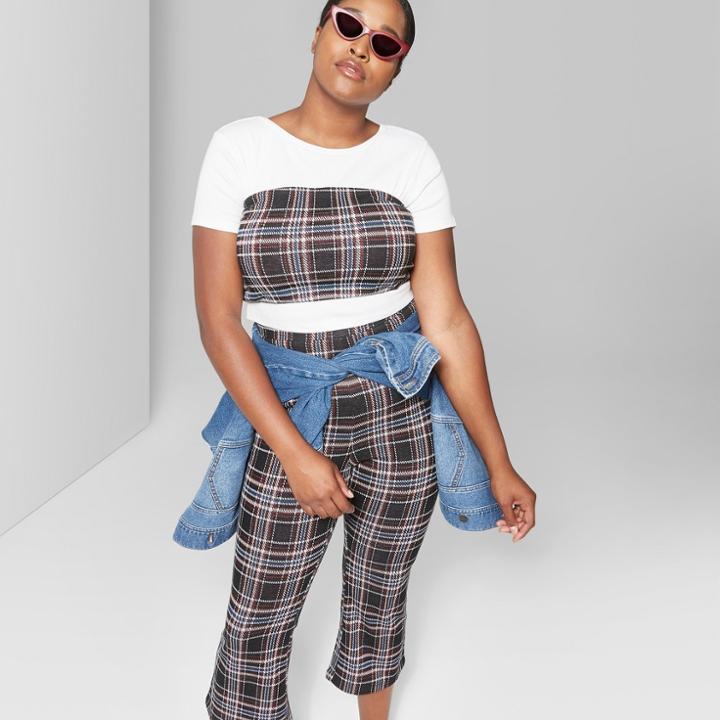 Women's Plus Size Plaid Knit Cropped Tube Top - Wild Fable Black