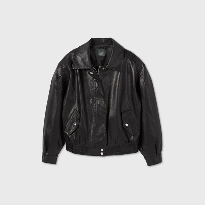 Women's Faux Leather Bomber Jacket - Wild Fable Black