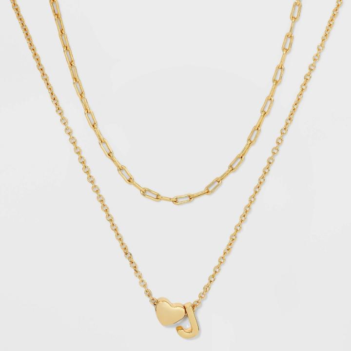 14k Gold Dipped 'j' Initial With Heart Chain Necklace - A New Day Gold