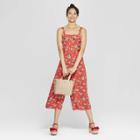 Women's Floral Print Strappy Ruffle Trim Side Button Cropped Jumpsuit - Xhilaration Red
