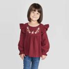 Toddler Girls' Ruffle Sleeve Embroidered Blouse - Art Class Burgundy 12m, Toddler Girl's
