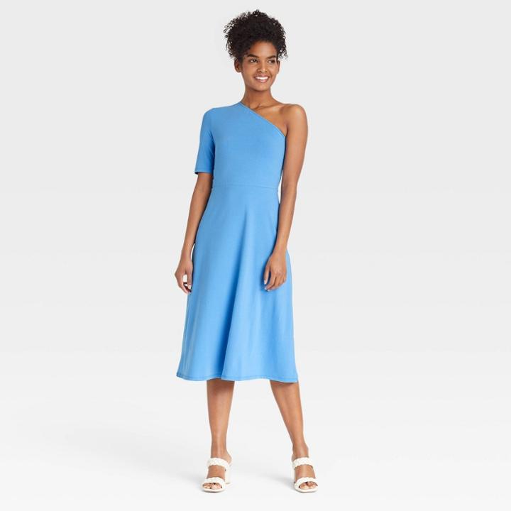 Women's Elbow Sleeve One Shoulder Knit Dress - Who What Wear Blue