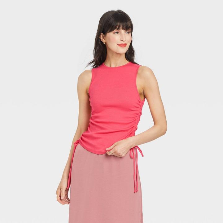 Women's Slim Fit Side-tie Ruched Top - A New Day Pink