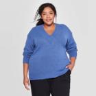Women's Plus Size Long Sleeve V-neck Pullover Sweater - Ava & Viv Blue