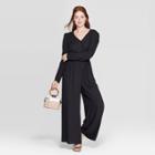 Women's Long Sleeve V-neck Wide Leg Jumpsuit - A New Day Black