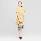 Women's Striped Short Sleeve Tie-waist Crepe Dress - A New Day Yellow