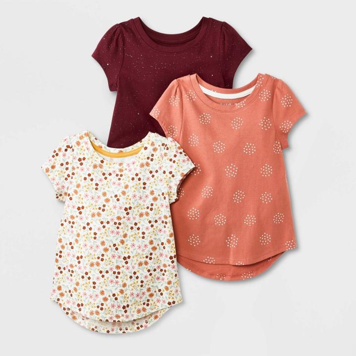 Toddler Girls' 3pk Short Sleeve T-shirt - Cat & Jack Red/orange