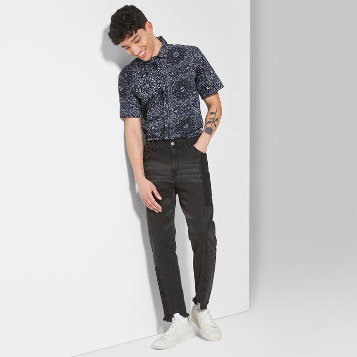 Men's Casual Fit Mid-rise Pieced Straight Denim Pants - Original Use Black