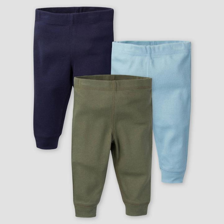 Gerber Baby Boys' 3pk Fox Pull-on Pants - Olive Green/blue/navy Newborn