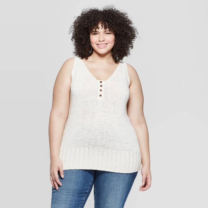 Target Women's Plus Size Sleeveless V-neck Henley Sweater Tank Top - Universal Thread Cream (ivory)