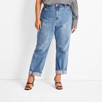 Women's Plus Size High-rise Faded Boyfriend Jeans - Future Collective With Kahlana Barfield Brown Medium Wash