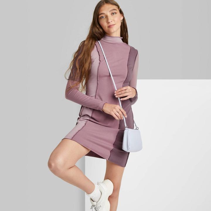 Women's Long Sleeve Seamed Knit Bodycon Dress - Wild Fable Purple Colorblock