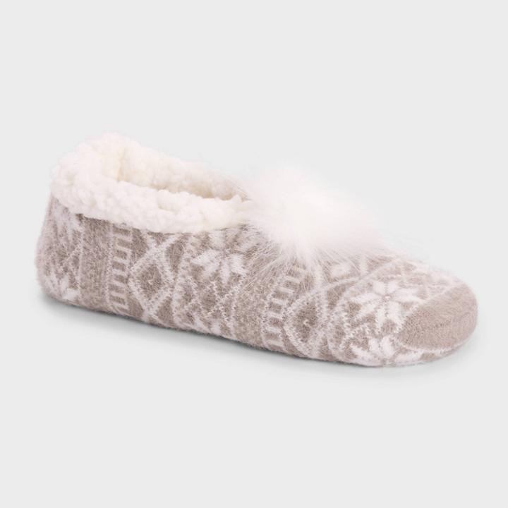 Muk Luks Women's Ballerina Slipper Socks With Poms - Beige