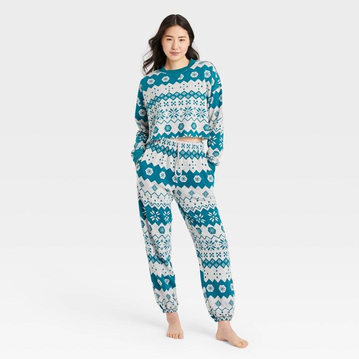 Women's Fair Isle Fleece Lounge Sweatshirt - Colsie Gray