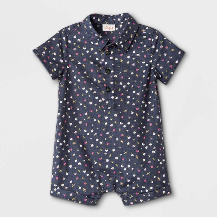 Baby Boys' Floral Woven Romper - Cat & Jack Navy Newborn, Blue