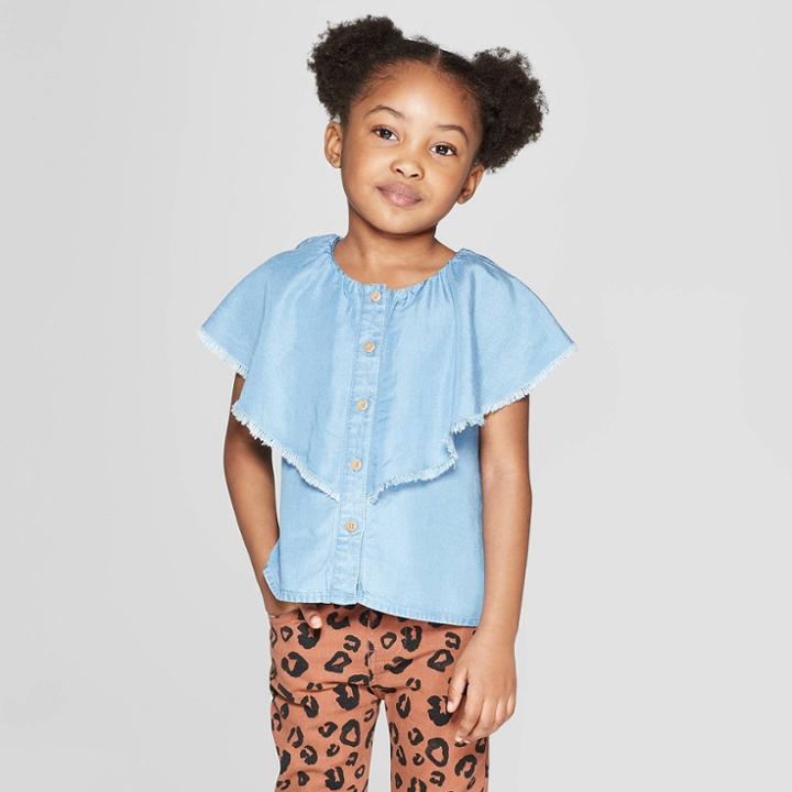 Toddler Girls' Chambray Blouse - Art Class Blue