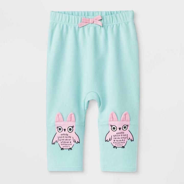 Baby Girls' Critter Owl Knees Jogger Pants - Cat & Jack Aqua Newborn, Girl's, Green