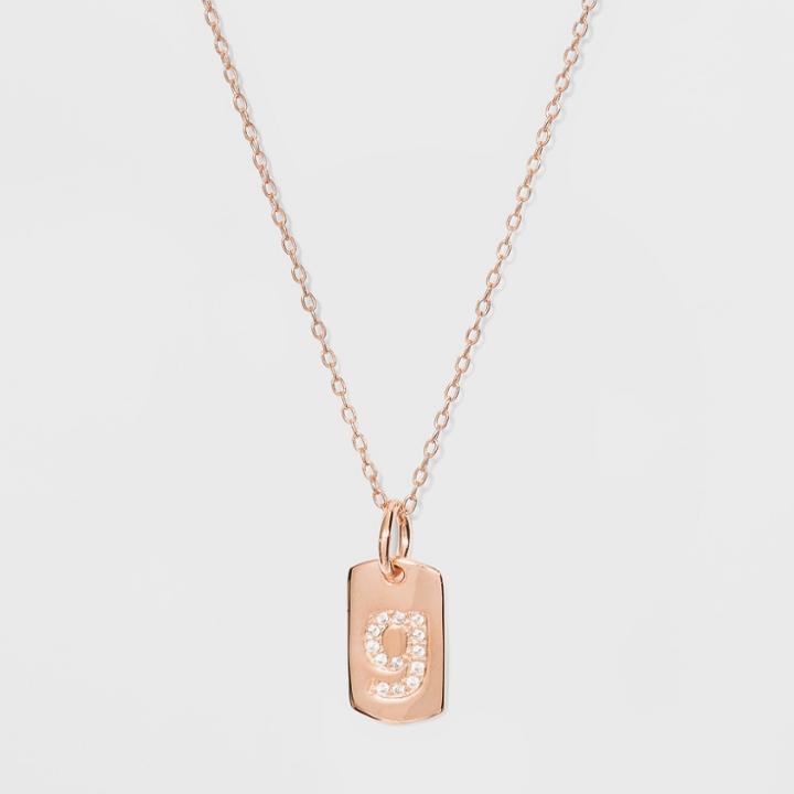 Sterling Silver Initial G Cubic Zirconia Necklace - A New Day Rose Gold, Rose Gold - G
