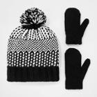 Toddler Boys' Rib Knit Cuff Beanie With Pom And Mittens Set - Cat & Jack Black/white